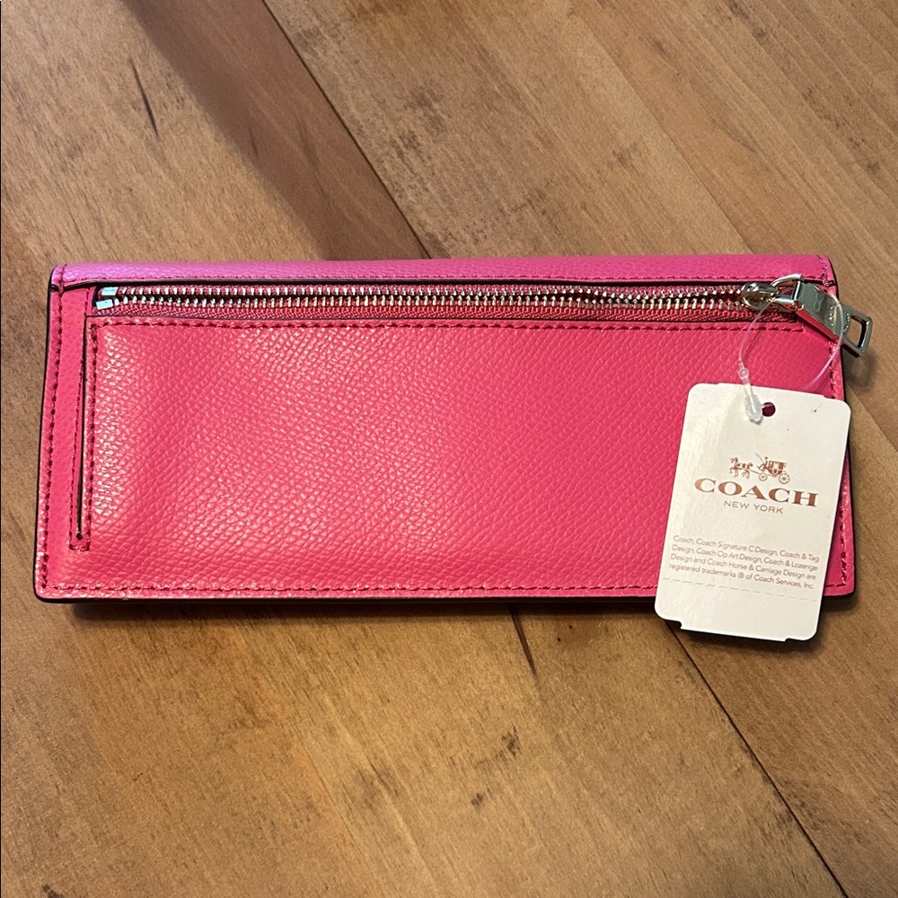 Nwt faux Coach Hot Pink Pebbled Leather Continental Wallet - Picture 5 of 10
